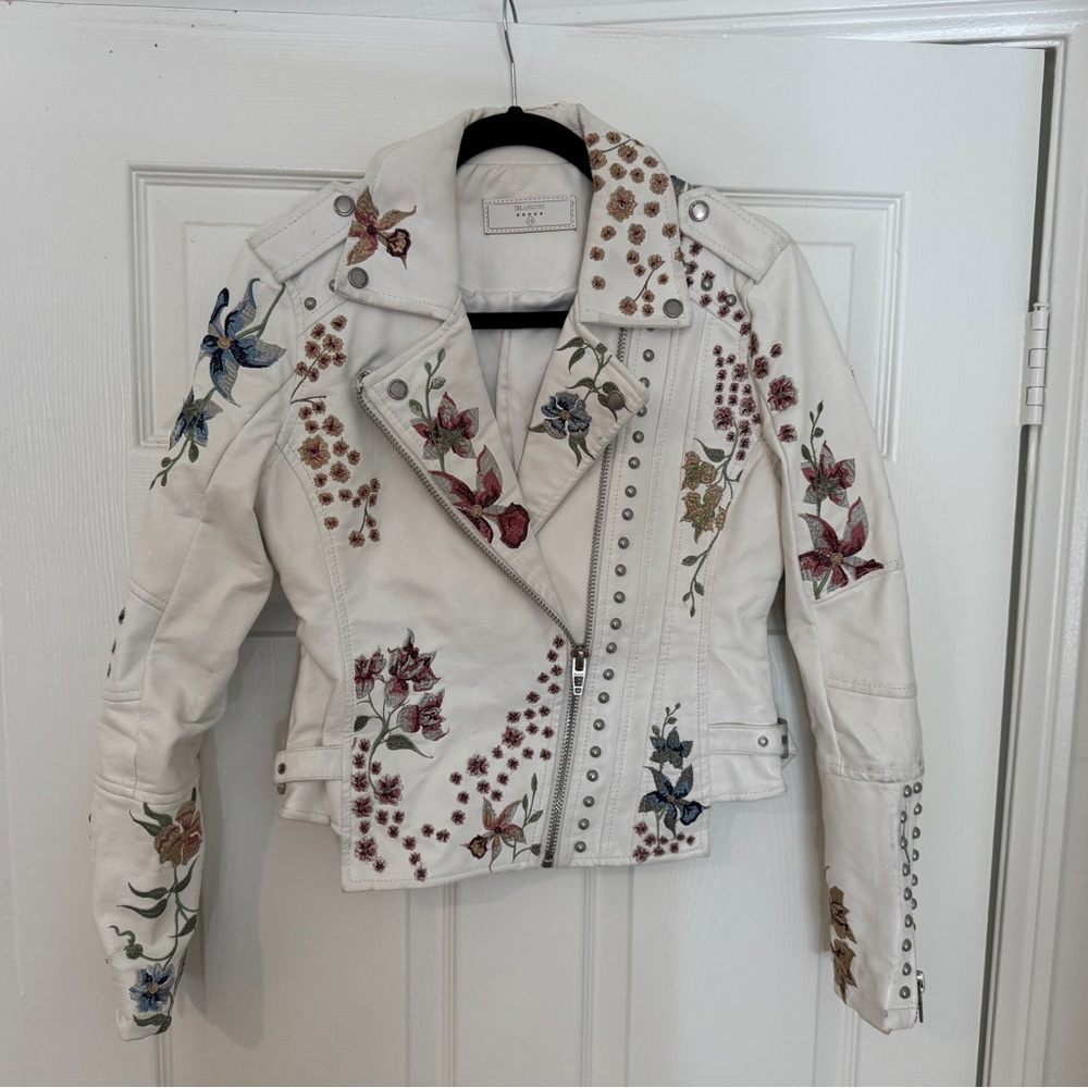 Blank NYC White Floral Leather Jacket